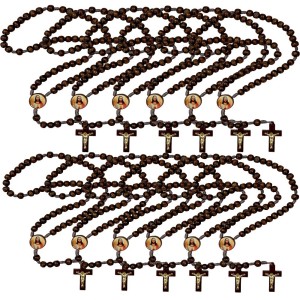 TE940500P12 - Terço Sagrado Coração de Jesus Madeira c/ 12un. - 37cm