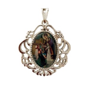 MD129418 - Medalha São Brás Camafeu Níquel - 5x4,2cm