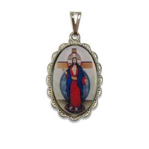 MD128418 - Medalha Santa Chagas de Jesus Rendada Níquel - 5x2,5cm
