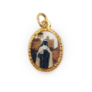 MD103089P10 - Medalha de Alumínio Oval Dourada c/ 10un. Santa Efigênia - 2X1,3cm