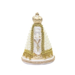 IM720221 - Imagem N. Sra. Aparecida Infantil c/ Pérola Creme e Strass - 14,5x9,5cm