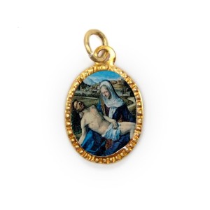 MD103042P10 - Medalha de Alumínio Oval Dourada c/ 10un. N. Sra. De Pietá - 2X1,3cm