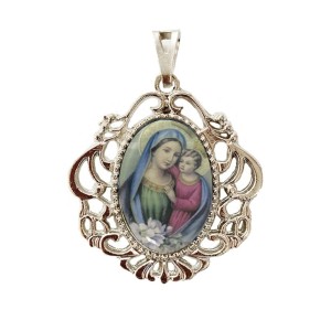 MD129150 - Medalha N. Sra. do Bom Conselho Camafeu Níquel - 5x4,2cm