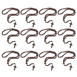 TE942430P12 - Terço Sagrada Família Madeira c/ 12un. - 45cm