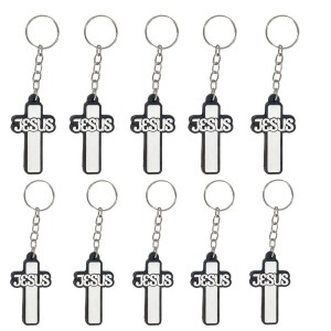CH50866P10 - Chaveiro Crucifixo Emborrachado c/ 10un. - 10,5x3,5cm