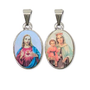 MD126045P2 - Medalha N. Sra. Do Carmo e Sagrado Coração de Jesus PX Dupla Níquel c/ 2un. - 3X1,5cm