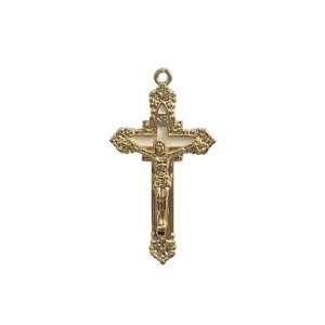 CZ861780 - Crucifixo Metal Dourado Resinado Branco - 7,6x4,1cm