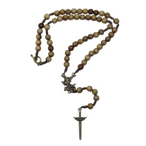 TE330060 - Terço São Miguel Arcanjo Madeira c/ Fecho - 40cm