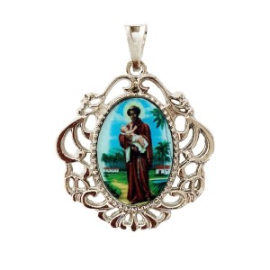 MD129417 - Medalha São Benedito Camafeu Níquel - 5x4,2cm