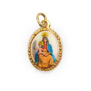 MD103030P10 - Medalha de Alumínio Oval Dourada c/ 10un. N. Sra. Das Candeias - 2X1,3cm