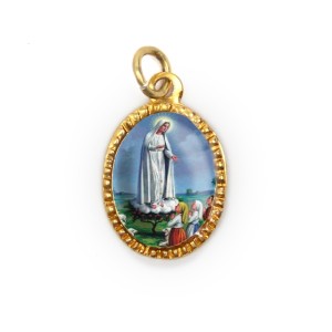 MD103036P10 - Medalha de Alumínio Oval Dourada c/ 10un. N. Sra. De Fátima - 2X1,3cm