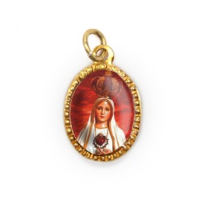 MD103037P10 - Medalha de Alumínio Oval Dourada c/ 10un. N. Sra. De Fátima - 2X1,3cm