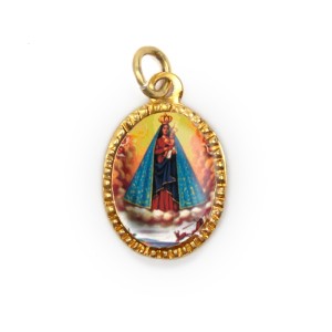 MD103041P10 - Medalha de Alumínio Oval Dourada c/ 10un. N. Sra. De Nazaré - 2X1,3cm