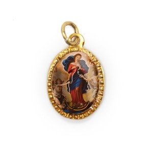 MD103045P10 - Medalha de Alumínio Oval Dourada c/ 10un. N. Sra. Desatadora de Nós - 2X1,3cm