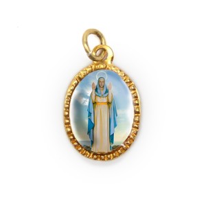 MD103053P10 - Medalha de Alumínio Oval Dourada c/ 10un. N. Sra. Do Equilíbrio - 2X1,3cm