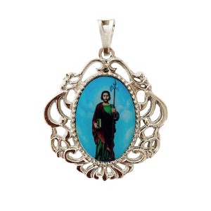 MD129435 - Medalha São Judas Tadeu Camafeu Níquel - 5x4,2cm