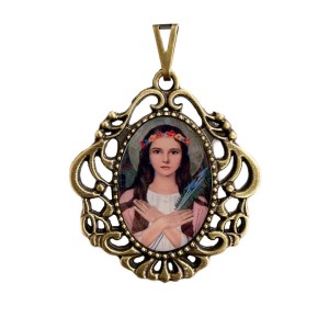 MD129216 - Medalha Santa Filomena Camafeu Ouro Velho - 5x4,2cm
