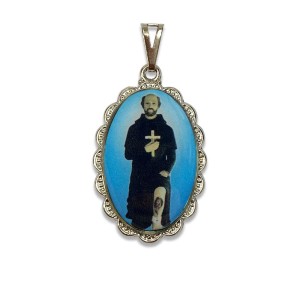 MD128489 - Medalha São Peregrino Rendada Níquel - 4,3x2,7cm