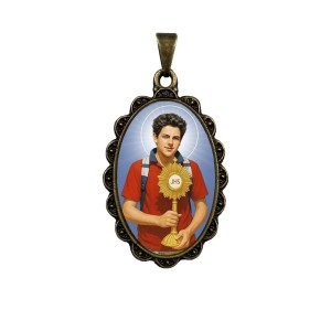 MD128622 -  Medalha São Carlo Acutis Rendada Ouro Velho - 4,2x2,5cm