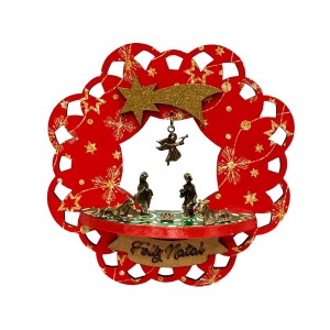 IM32881 - Guirlanda Feliz Natal (Presépio) MDF - 15,5x15,5cm