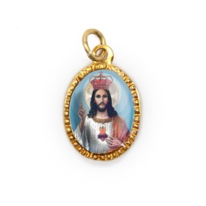 MD103201P10 - Medalha de Alumínio Oval Dourada c/ 10un. Cristo Rei - 2X1,3cm