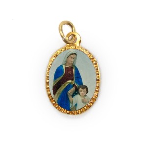 MD103167P10 - Medalha de Alumínio Oval Dourada c/ 10un Maria Passa na Frente - 2x1,3cm