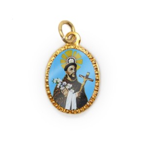 MD103360P10 - Medalha de Alumínio Oval Grande Dourada c/ 10un. São Francisco das Chagas  - 2x1,3cm
