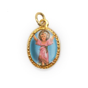 MD103210P10 - Medalha de Alumínio Oval Dourada c/ 10un. Menino Jesus  - 2X1,3cm