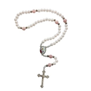 TE112071 - Terço Primeira Eucaristia Pérola Branca - 38cm