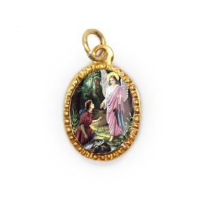MD103411P10 - Medalha de Alumínio Oval Dourada c/ 10un. São Rafael Arcanjo - 2X1,3cm
