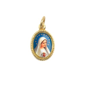 MD102001P20 - Medalha de Alumínio Oval Dourada c/ 20un. Imaculado Coração de Maria - 1,5x1cm