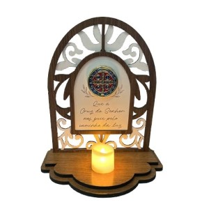 OT204330 - Oratório São Bento c/ Vela de Led -  24x21cm