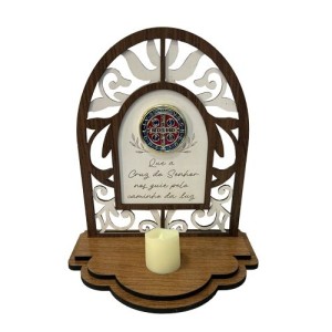 OT204330 - Oratório São Bento c/ Vela de Led -  24x21cm