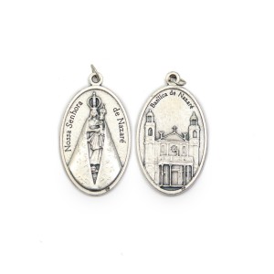 MD1190080 - Medalha N. Sra. De Nazaré Italiana Oval Dupla Prateada - 4,5x2,6cm