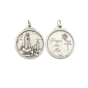 MD1190825 - Medalha N. Sra. De Fátima Italiana Redonda Prateada - 3,8x3cm