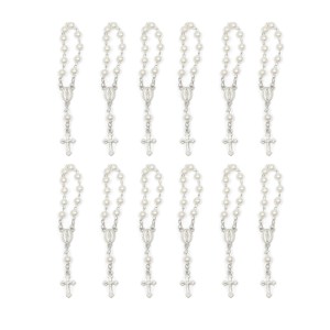 DZ1070002P12 - Dezena Pérola Branca c/12un. (Mini Terço) - 9,5x1cm