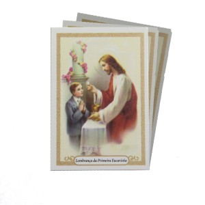 CT112040P50 - Cartão Lembrança Primeira Eucaristia Menino  c/ 50un. - 9,5x6,5cm