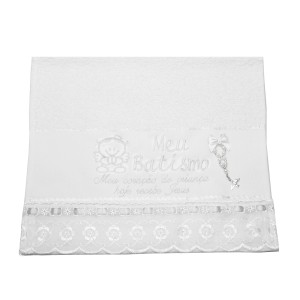 TO1424 - Toalha Batismo Branca c/ Dezena - 45x31cm
