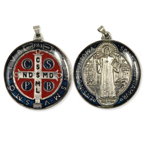 MD1420110 - Medalha São Bento Resinada Redonda Níquel - 4x2,6cm