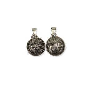 MD1420150 - Medalha São Bento Redonda Prateada - 1,8x2,5cm