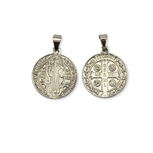 MD1420160P2 - Medalha São Bento Redonda Prateada c/ 2un. - 2,5x2,2cm