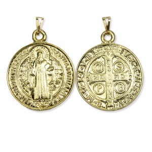 MD1420181 - Medalha São Bento Redonda Dourada - 4,5x3,5cm