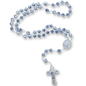 TE050301 - Terço Acrílico Azul Envelhecido - 38cm