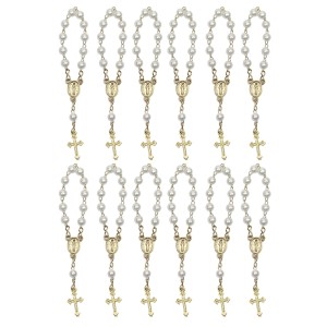 DZ1070008P12 - Dezena Dourada de Pérola Branca c/12un. (Mini Terço) - 9,5x1cm