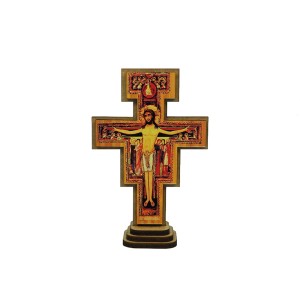 CU810800 - Crucifixo de Mesa São Damião  MDF - 10x6,5cm