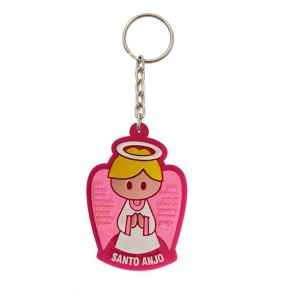 CH50802 - Chaveiro Santo Anjo Rosa Emborrachado - 12x4,5cm