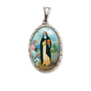 MD128061 - Medalha Santa Edwiges Rendada Níquel - 5x2,5cm