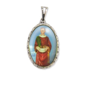 MD128467 - Medalha Santo Estevão Rendada Níquel - 5x2,5cm