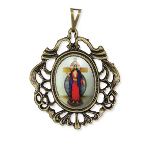 MD129605 - Medalha Santas Chagas de Jesus Camafeu Ouro Velho - 5x4,2cm