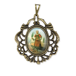 MD129611 - Medalha São Lourenço Camafeu Ouro Velho - 5x4,2cm